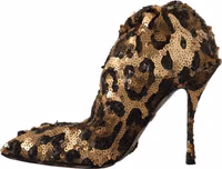 Gold Leopard Sequins Heels Boots Shoes 5