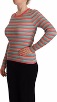 Multicolor Stripes Silk Crew Neck Pullover Top 2
