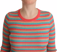 Multicolor Stripes Silk Crew Neck Pullover Top 4