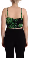 Black Green Leaf Silk Halter Cropped Top 3