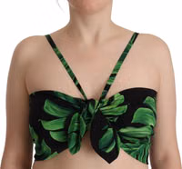 Black Green Leaf Silk Halter Cropped Top 4