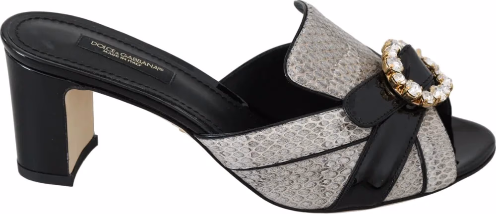 Black Gray Exotic Leather Crystals Sandals Shoes