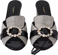 Black Gray Exotic Leather Crystals Sandals Shoes 5