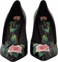 Black Leather Roses High Heels Pumps Shoes 2