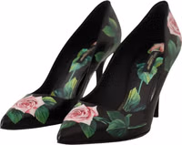 Black Leather Roses High Heels Pumps Shoes 3