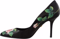 Black Leather Roses High Heels Pumps Shoes 5