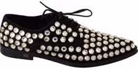 Black Leather Crystals Lace Up Formal Shoes 1