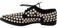 Black Leather Crystals Lace Up Formal Shoes 2