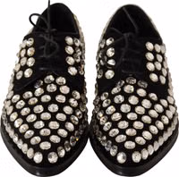 Black Leather Crystals Lace Up Formal Shoes 5