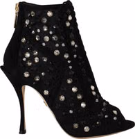 Black Crystals Heels Zipper Short Boots Shoes 1