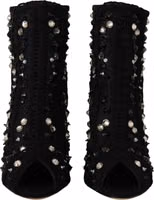Black Crystals Heels Zipper Short Boots Shoes 2