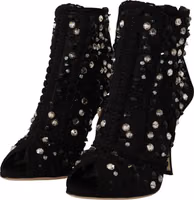 Black Crystals Heels Zipper Short Boots Shoes 3