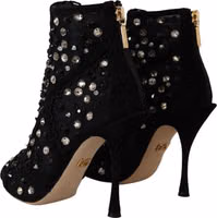 Black Crystals Heels Zipper Short Boots Shoes 4