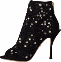 Black Crystals Heels Zipper Short Boots Shoes 5