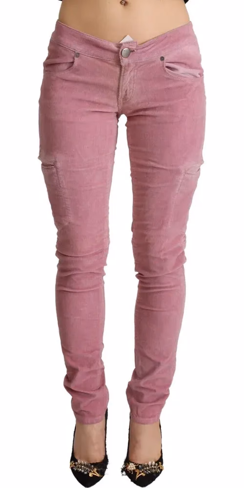 Pink Cotton Low Waist Skinny Denim Cargo Jeans