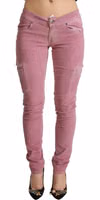 Pink Cotton Low Waist Skinny Denim Cargo Jeans 1