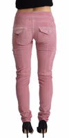 Pink Cotton Low Waist Skinny Denim Cargo Jeans 3