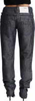 Dark Gray Ramie Mid Wide Waist Straight Denim Jeans 3