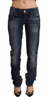 Dark Blue Washed Cotton Skinny Denim Low Waist Jeans 1