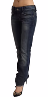 Dark Blue Washed Cotton Skinny Denim Low Waist Jeans 2