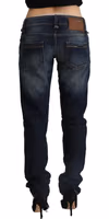 Dark Blue Washed Cotton Skinny Denim Low Waist Jeans 3