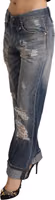 Blue Tattered Mid Waist Straight Denim Cotton Jeans 2