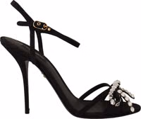 Black Crystals Ankle Strap Heels Sandals Shoes 1
