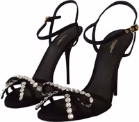 Black Crystals Ankle Strap Heels Sandals Shoes 2