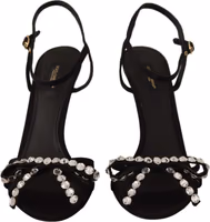 Black Crystals Ankle Strap Heels Sandals Shoes 3