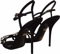 Black Crystals Ankle Strap Heels Sandals Shoes 4
