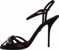 Black Crystals Ankle Strap Heels Sandals Shoes 5