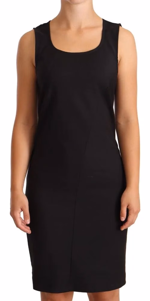 Black Cotton Blend Sleeveless Knee Length Sheath Dress