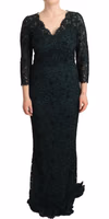 Green Floral Lace Maxi Floor Length Dress 1