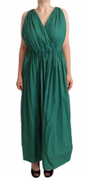 Green Cotton Sleeveless V-neck Dress 1
