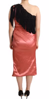 Pink One-Shoulder Silk Tassel Fringe Gown Mid Dress 4