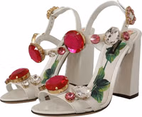 White Leather Crystal Keira Heels Sandals Shoes 2