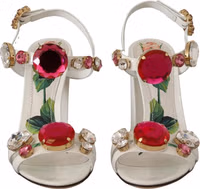 White Leather Crystal Keira Heels Sandals Shoes 3