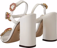 White Leather Crystal Keira Heels Sandals Shoes 4