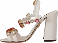 White Leather Crystal Keira Heels Sandals Shoes 5