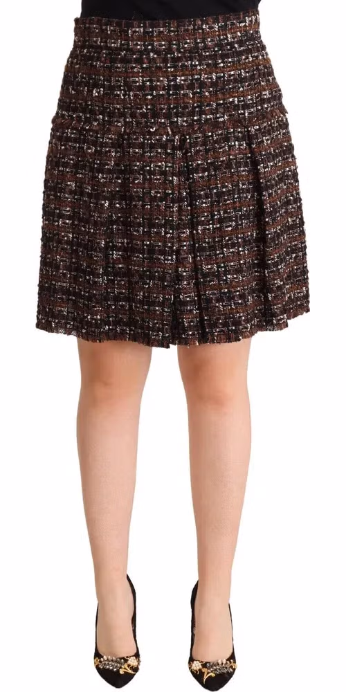 Brown High Waist Mini A-Line Pleated Skirt