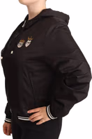 Black Polyester Hooded Bomber Full Zip Jacket 2