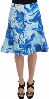 Blue Peplum Fresco-Print Straight Pencil Skirt 1