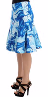 Blue Peplum Fresco-Print Straight Pencil Skirt 2