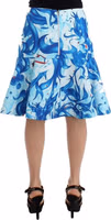 Blue Peplum Fresco-Print Straight Pencil Skirt 3