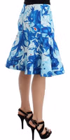 Blue Peplum Fresco-Print Straight Pencil Skirt 4