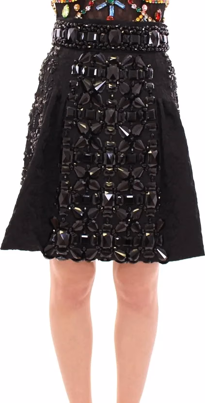 Black Crystal Handmade Above Knee Skirt