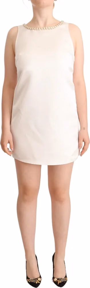 White Polyester Sleeveless Mini Shift Dress