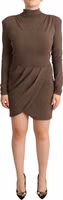 Brown Acetate Long Sleeves Turtle Neck Sheath Dress 1