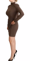 Brown Acetate Long Sleeves Turtle Neck Sheath Dress 2