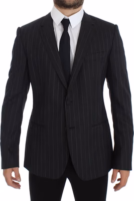Gray Striped Slim Fit Wool Blazer